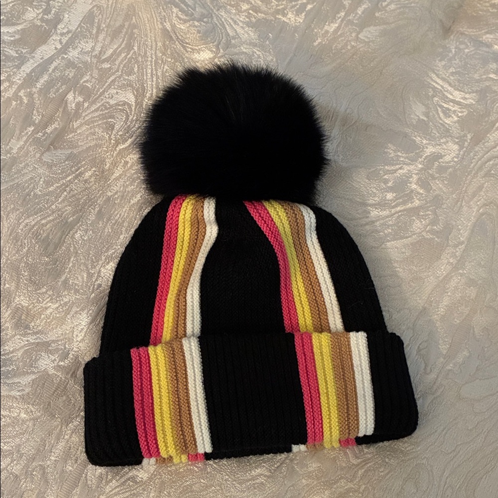 Colorful Striped Beanie hat with Pom Pom